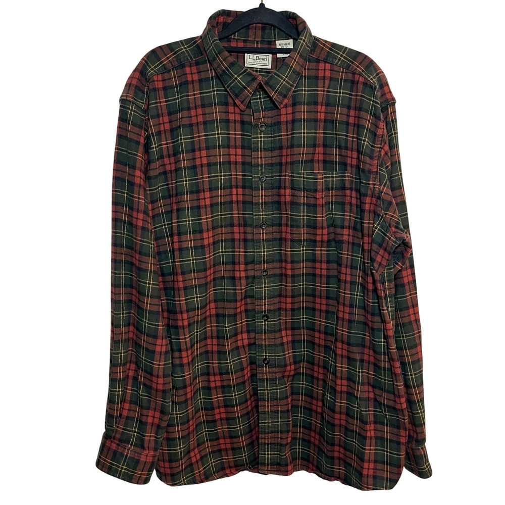 Vintage LL Bean Mens‎ Scotch Plaid Flannel Shirt 2XL Red Green Outdoorsy Rugged